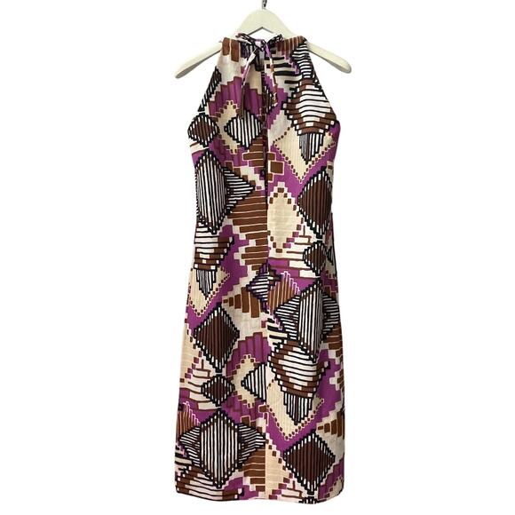 VINTAGE 70s Handmade Geometric Print Halter Dress Size Medium - Picture 3 of 4